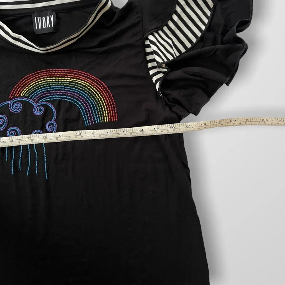 Embroidered Rainbow Shirt With Ruffle Sleeves Size Small - Picture 7 of 8